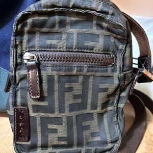 FENDI Zucca Canvas Shoulder Bag Black Brown Vintage Authentic Monogram AOP COA